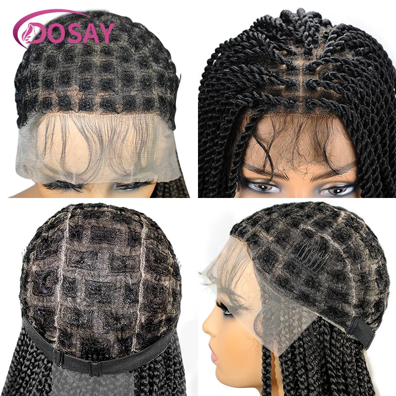 Hip Hop Ice Out mossanite necklace 925 SterlingSquare Knotless Box Braids Wig 36inch Long Lace Frontal Braiding Wigs for Black Women