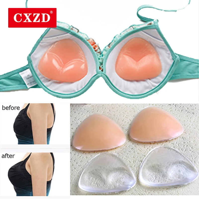 CXZD 1 Pair Silicone Triangle Bikini Swimsuit Bra Removable Bikini Bra Insert Silicone Pads Enhancer Swimsuit Push-up HOT