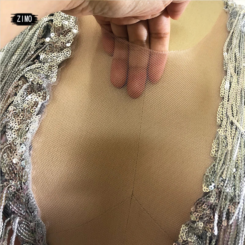 Sparkly sequin Fringe silver Bodysuit for Women Dancer Show Leotard Celebrate Outfit Prom Bar Birthday night club gogo Costumes