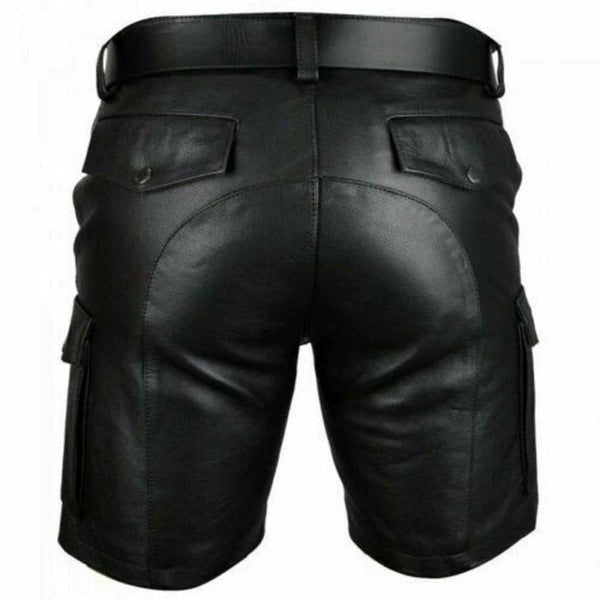 Cross-Border New Product Best-Selling Wish Amazon Hot Sale Fashion Solid Color Pu Casual Men's Short Leather Pants Pk05-tep45