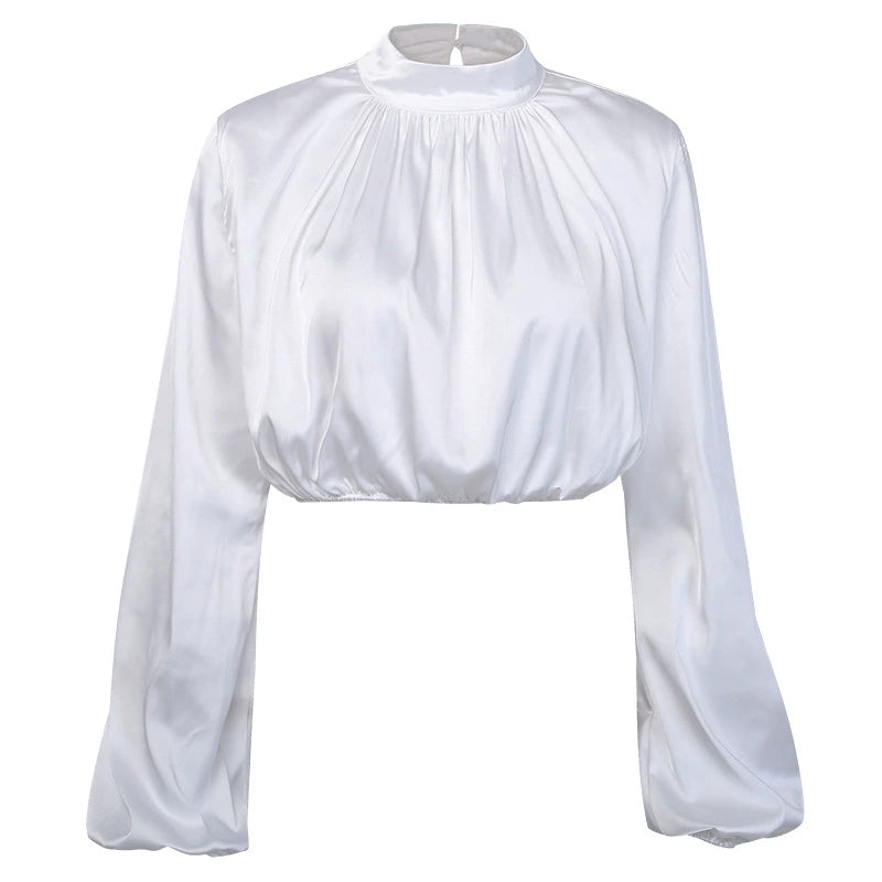 Autumn and Winter European and American Forged Surface Pleating Loose Long Sleeve Top