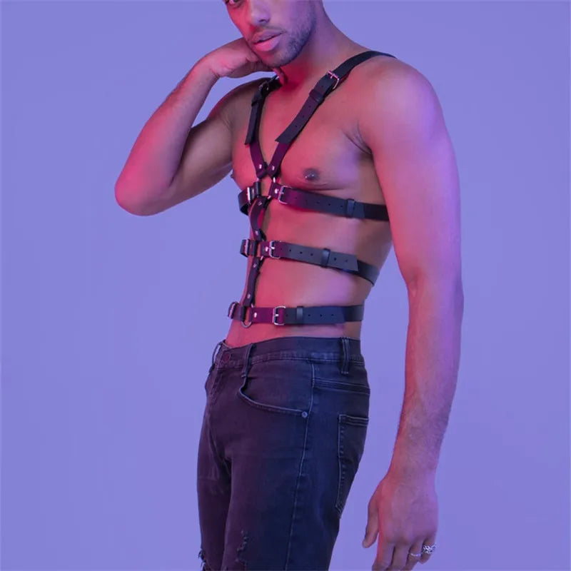 Male Leather Lingerie Sexual Chest Harness Men Adjustable Rave Gay Clothing BDSM Fetish Full Body Harness Belt Strap for Sex