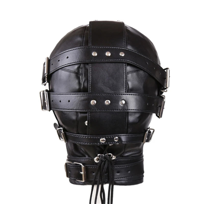 Full Head Restraint BDSM Leather Hood Erotic Slave Blindfold Sensory Deprivation Fetish Gimp Hood Sex Toy for Couples Adult Game