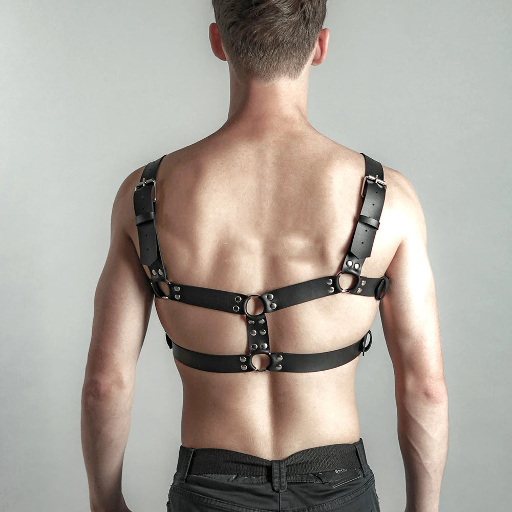 PU Leather Mens Harness Belts Fetish Gay Clothing Male Body Straps Lingerie Punk Rave Shoulder Chest Harness Men Costumes