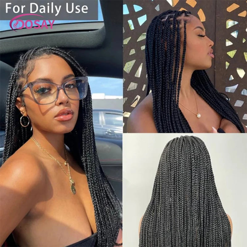 Hip Hop Ice Out mossanite necklace 925 SterlingSquare Knotless Box Braids Wig 36inch Long Lace Frontal Braiding Wigs for Black Women