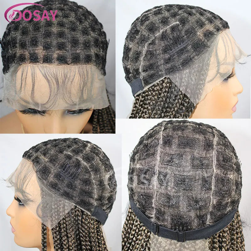 36" Full Lace Braided Wigs Box Braids Lace Front Wigs Knotless Braided Wigs For Black Women Small Box Square Hair Wigs African