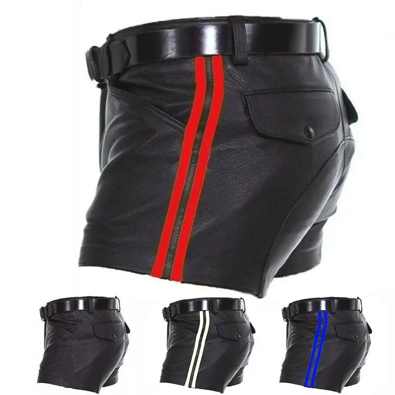 New Solid Color PU Leather Pants Casual Men's Short Leather Pants Summer Fashion Trend Club Punk Style Shorts for Men