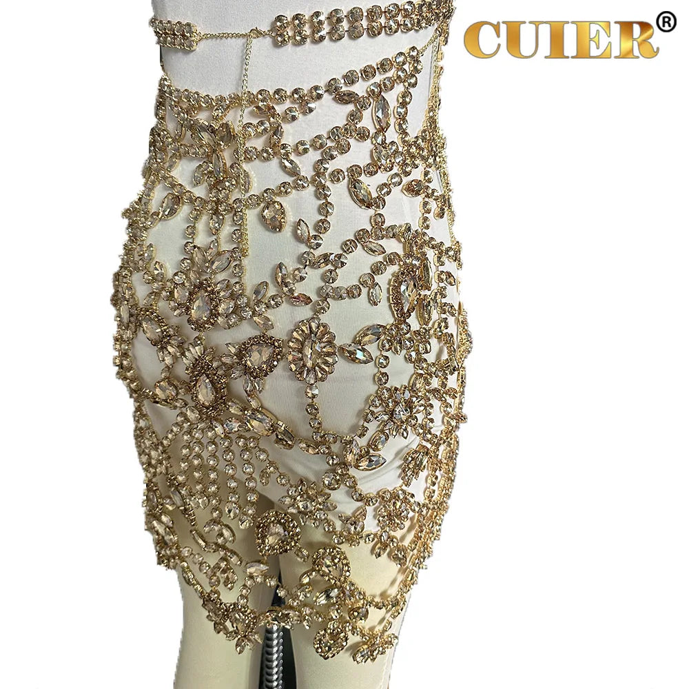 CUIER 6.8lb Amazing Handmade Long Dress for Women Sparkly Glass Crystal Rhinestone Body Jewelry So Special Female Gift TV Show