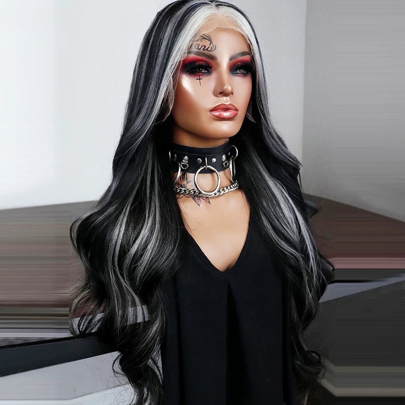 Charisma Synthetic Lace Front Wigs For Black Women Natural Wave Highlight White Colored Preplucked Lace Front Wig Drag Queen