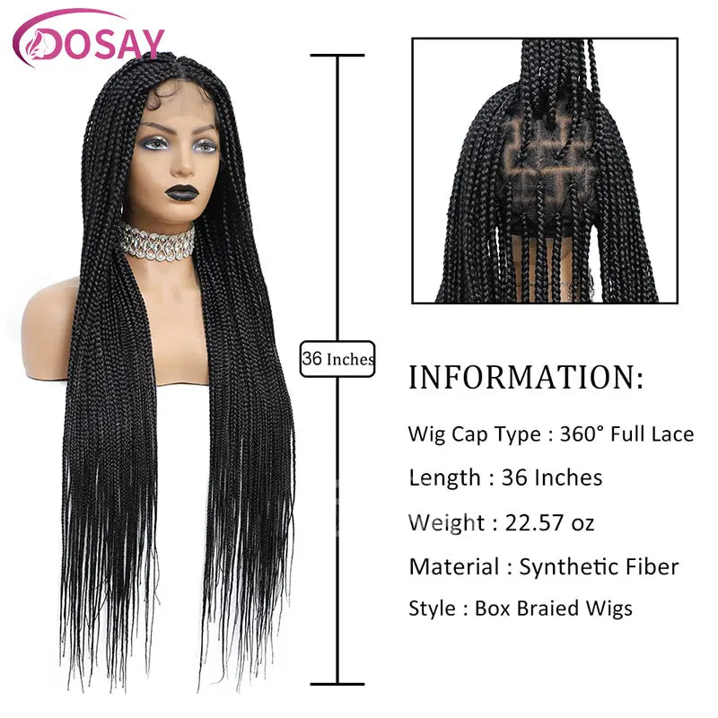 36" Full Lace Braided Wigs Box Braids Lace Front Wigs Knotless Braided Wigs For Black Women Small Box Square Hair Wigs African