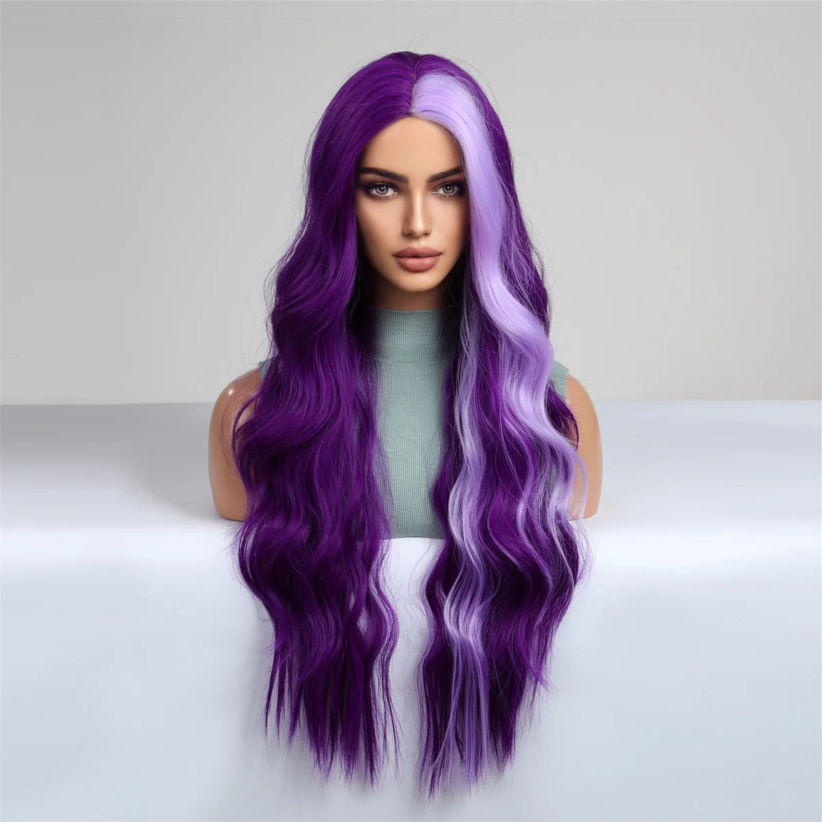 Emmor Long Purple Wave Wig Cosplay Party Halloween Synthetic Wigs for Women High Quality Fiber Hair Wig