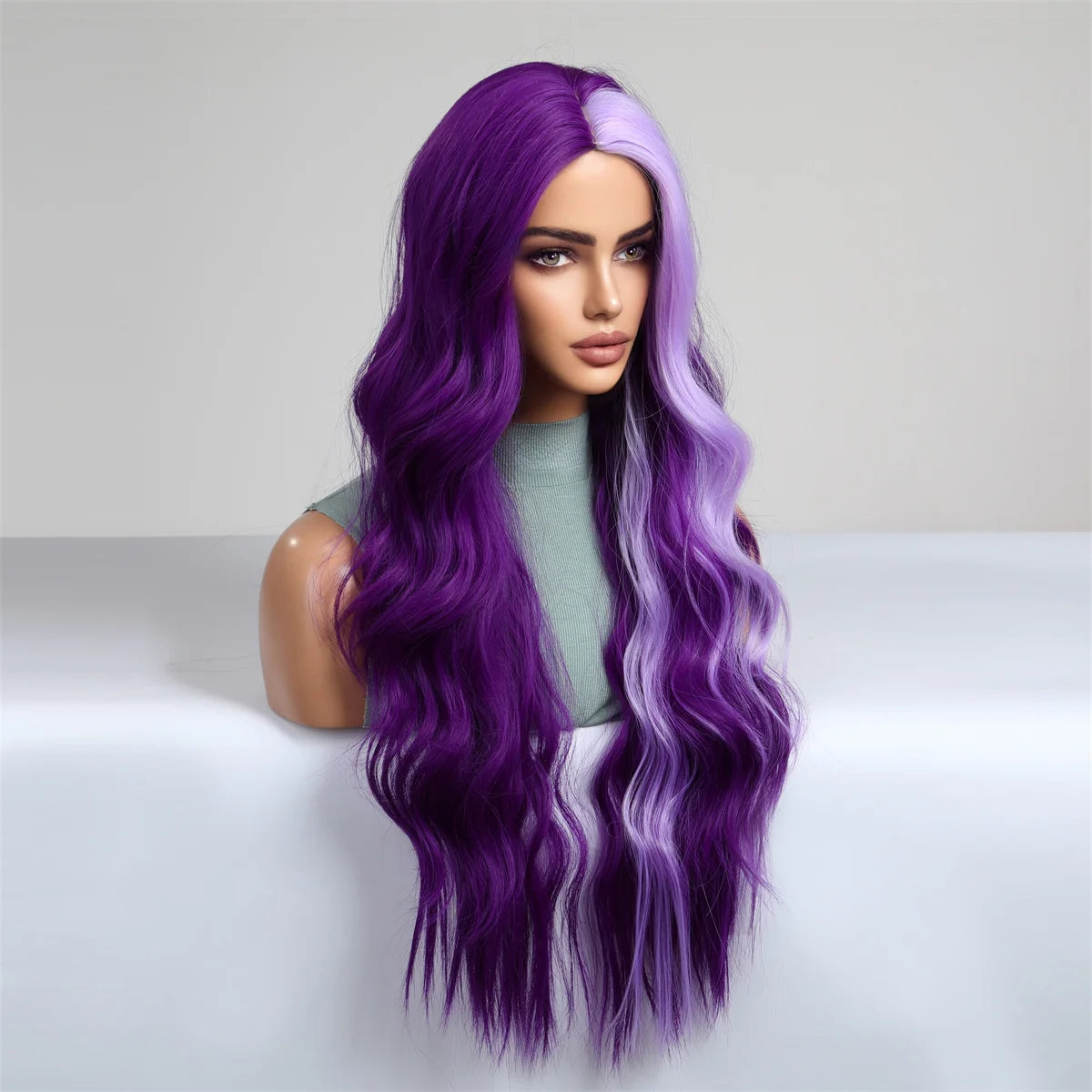 Emmor Long Purple Wave Wig Cosplay Party Halloween Synthetic Wigs for Women High Quality Fiber Hair Wig